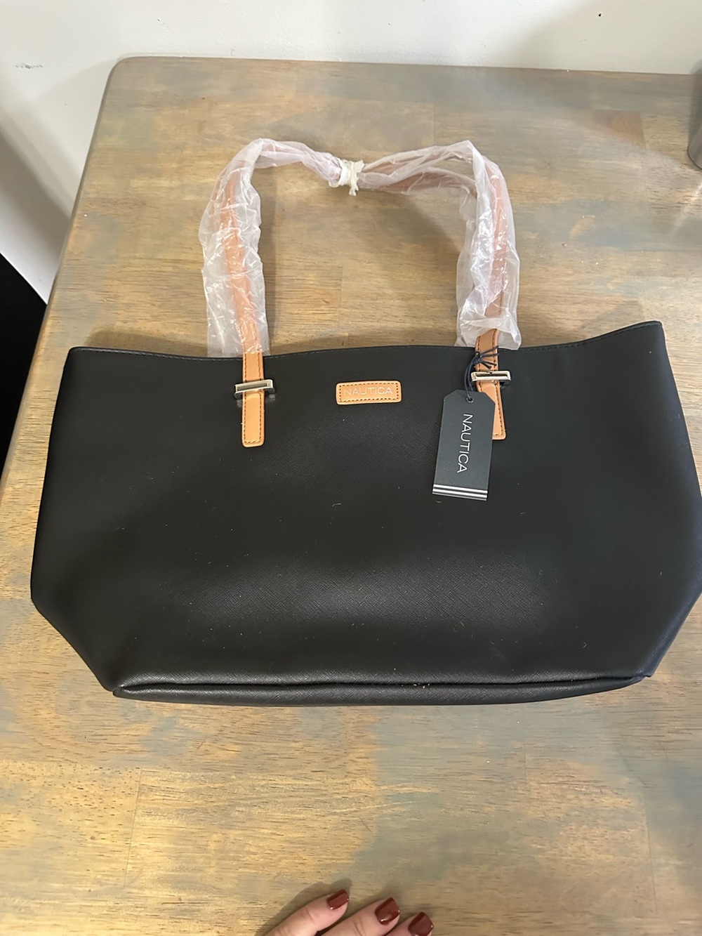 Nautica Black Tote with Tan Handles